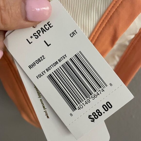 NWT L*Space Foley Bitsy Bikini Bottom Size Large White Orange - Picture 13 of 13